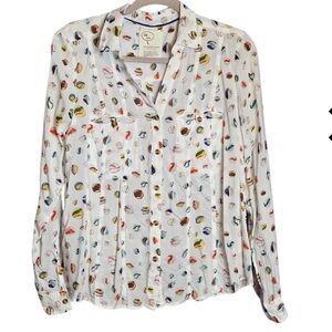 Anthropologie Conversation Women's Button Down Shirt with Marble Print Size 4